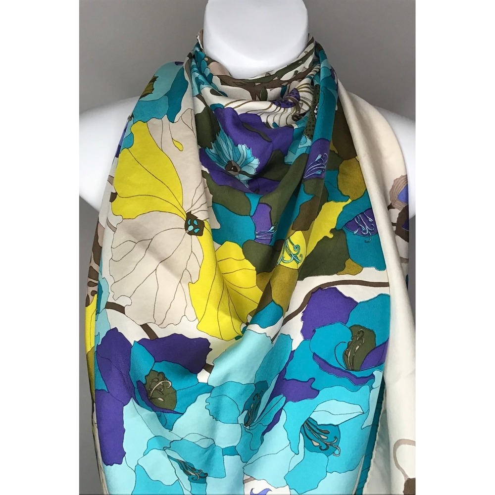 Vintage Fiorio Milano Silk Scarf Floral Garden Capsule Quiet Luxury Resortwear